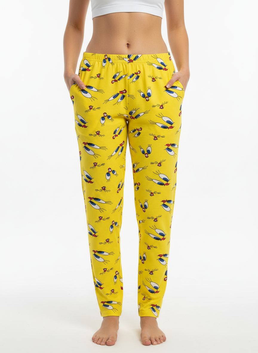 Kadın Tweety Desenli Sarı Pijama Altı - Karakter Baskılı Pamuklu Pijama