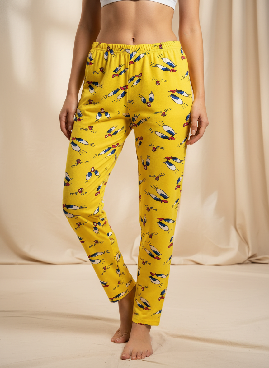 Kadın Tweety Desenli Sarı Pijama Altı - Karakter Baskılı Pamuklu Pijama
